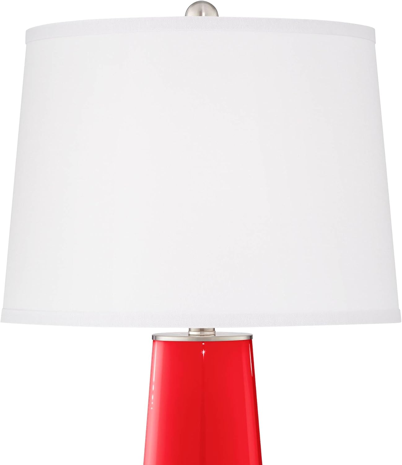Color + Plus Leo Modern Table Lamps 29 1/2' Tall Set of 2 Bright Red Glass Tapered Column Plain White Drum Shade Decor for Bedroom Living Room House Home Bedside Nightstand Office Family