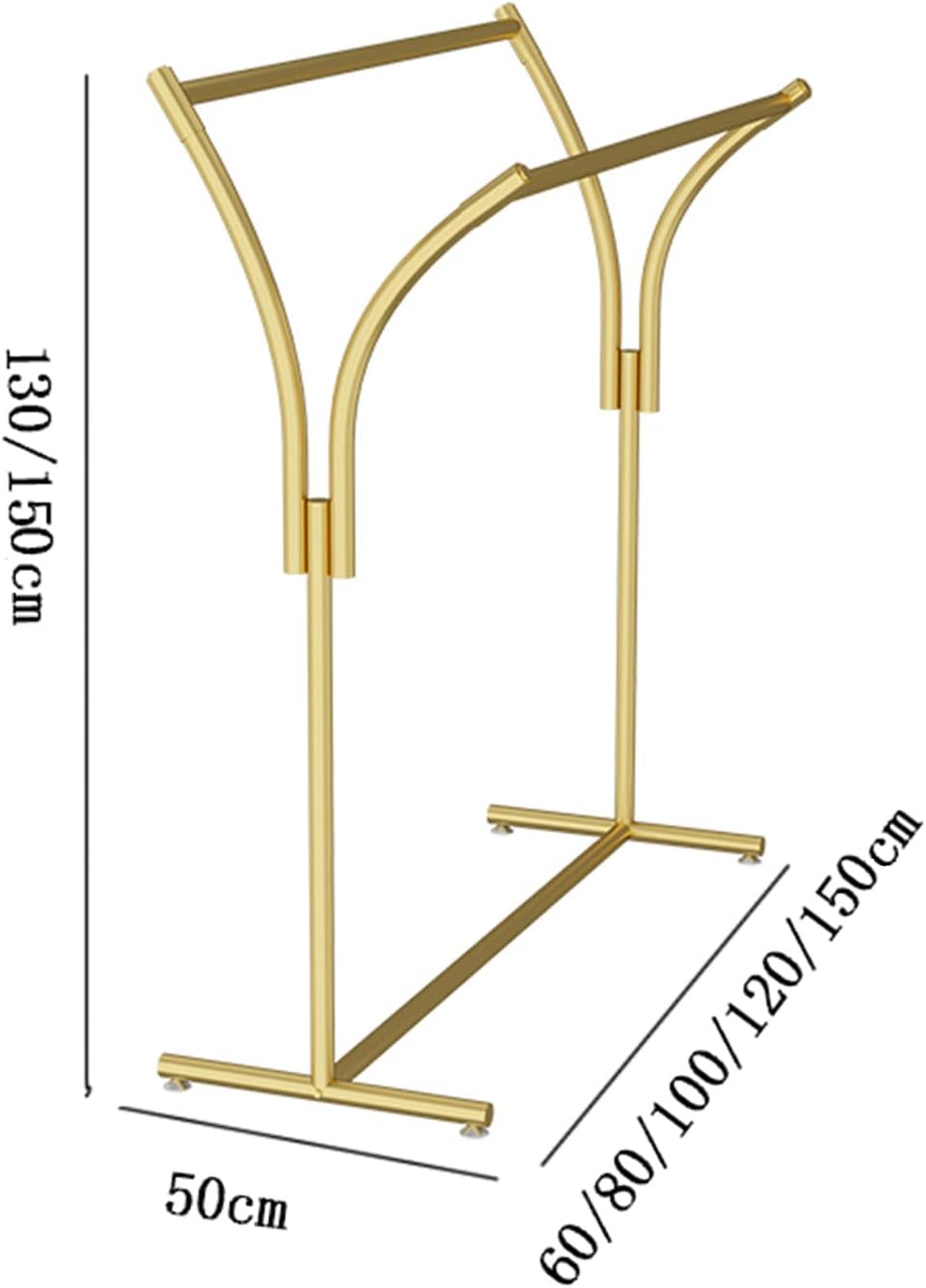 Heavy Duty Metal Rolling Garment Rack with Wheels Double Bar Hanger Retail Display in Gold and Black Modern Boutique Clothing Rack for Floor Standing 150 * 155,A-with Ers 80 * 155 * 50cm