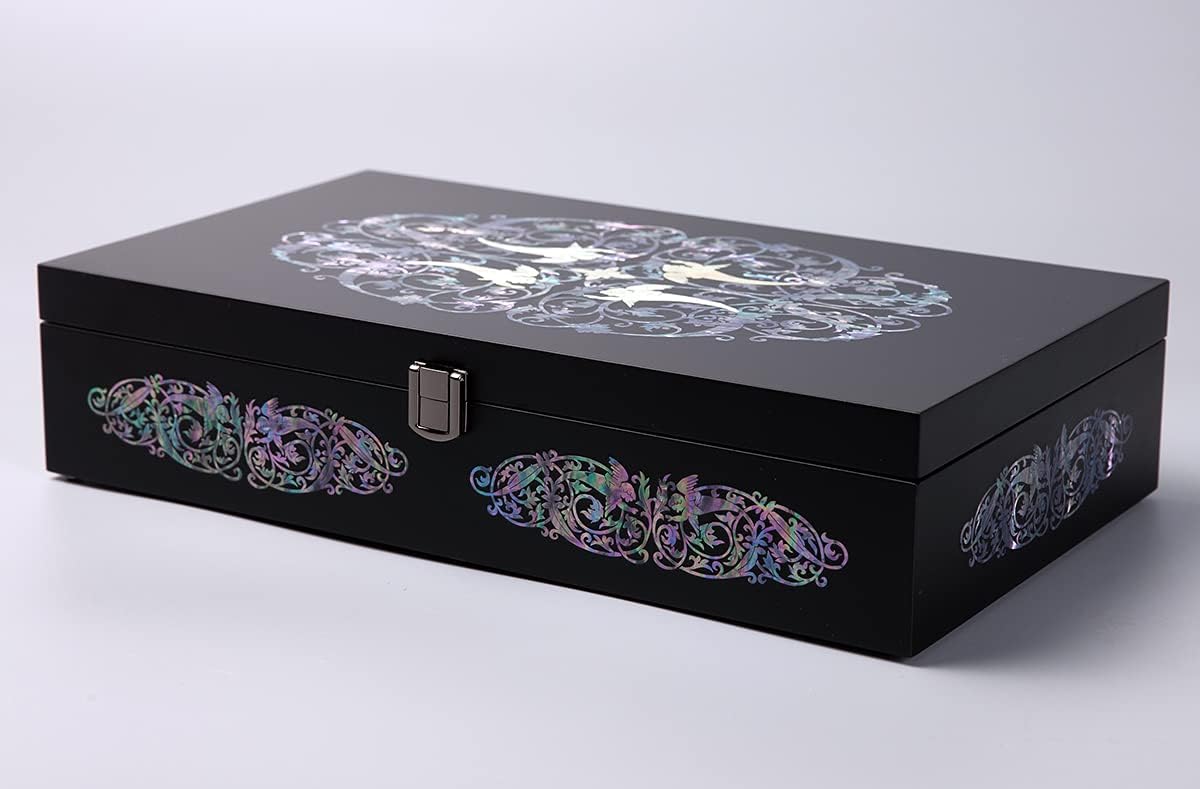 Antique Alive Mother of Pearl Wood Sunglasses Box Eyeglasses Valet Display Storage Case for Glasses, Watches, Jewelry, Trinkets Wooden Accessory Organizer Gift (Archangel Black)