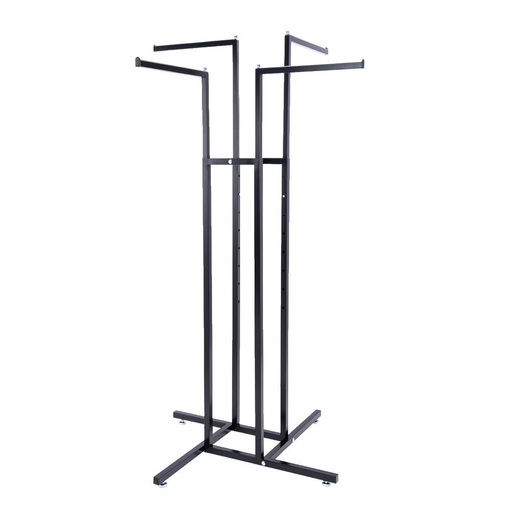 SSWBasics 4 Way Clothing Display Rack with Straight Arms (Black)