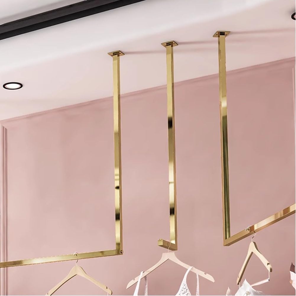 Metal Display Rack Retail Clothing Garment Racks Hanging Clothes Rack Detachable Stainless Steel Ceiling Hanger for Storage Wedding Dress U-Shaped Shelf (Color : Gold, Size : 100x120cm)