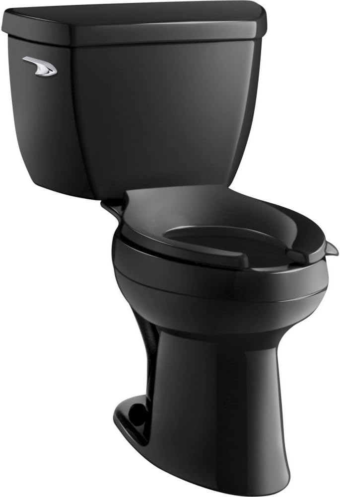 Kohler K-3493-7 Highline Classic Pressure Lite Comfort Height Elongated 1.4 gpf Toilet with Left-Hand Trip Lever, Less Seat, Black Black
