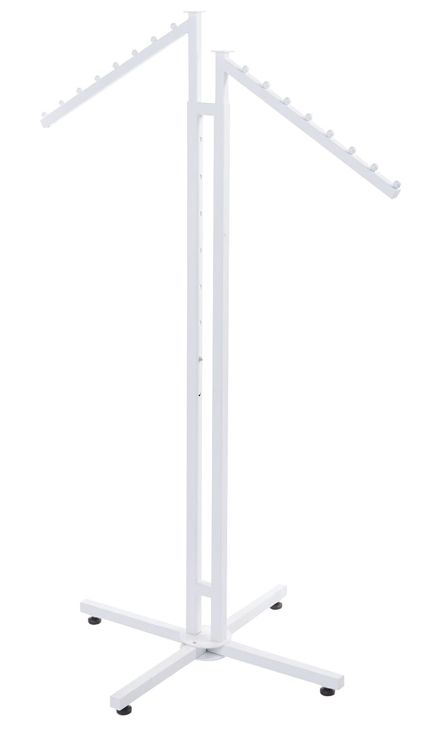 SSWBasics White 2-Way Clothing Display Rack - Sleek Retail Clothing Rack with Slant Arms for Garment Display (48'-72'H 3' Increments) - Sturdy Clothes Rack for Boutique, Thrift Store, and Retail