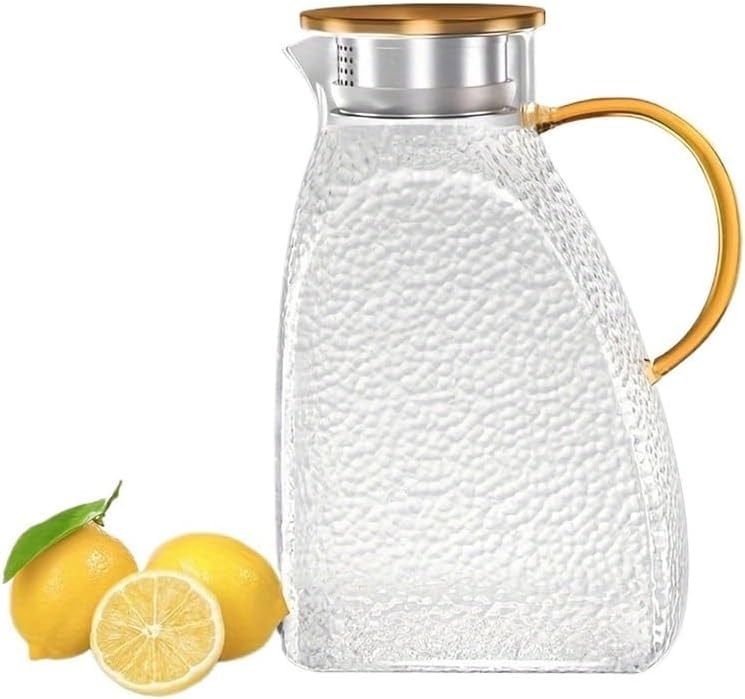 Beverage Serveware 1.8L Glass Water Pitcher With Lid And Spray Nozzle Featuring Handle For Refrigerator Suitable For Hot/Cold Water Ice Tea Juice Water Carafe
