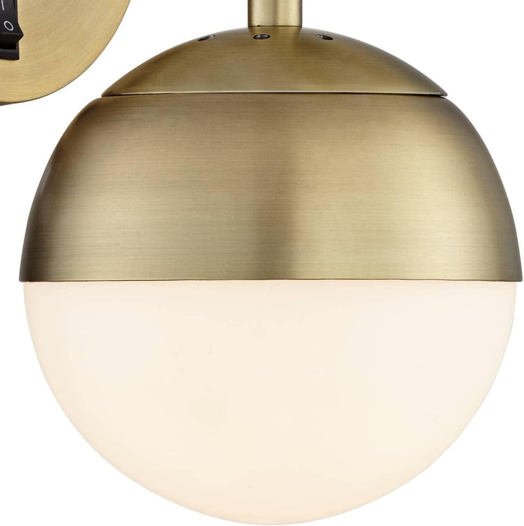 360 Lighting Luna Mid Century Modern Wall Lamps with USB Charging Port Brass Metal Plug-in 5 1/2' Fixture Frosted Glass Sphere Shade for Bedroom House Reading Living Room Hallway