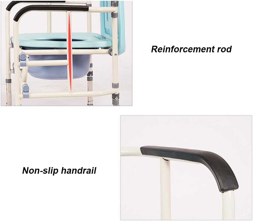 Heavy Duty Bedside Commode Shower Chair Folding Bariatric Toilet Seat Space Saving with Non-Slip Leg Pad Handles and Bucket Support Tool-Free Assembly
