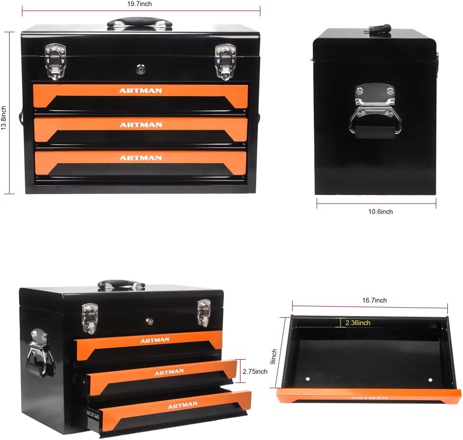 Tool Box Set, 439-Piece Mechanic's Tool Kit, 4-Drawer High Capacity Tool Chest, Lockable Storage Organizer with Sliding Drawers for Home & Garage Repair (Orange)