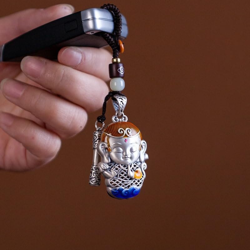 ENGENDER Keychain Silver Monkey King Car Keychain, Pendant Fighting Buddha Men and Women Gift, Key Decoration Key Chains