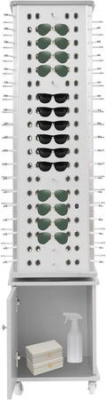 Undercat 152 Pairs Glasses Rack, 360° Rotating Sunglasses Display Rack, Floor-standing Eyeglasses Storage Organizer, Eyewear Holder, Sunglasses Display Stand with Storage Cabinet & Wheels