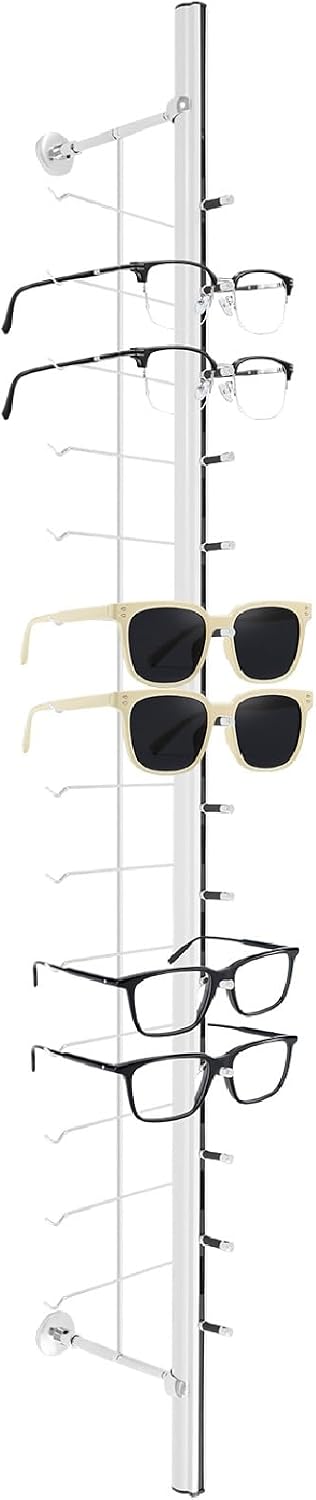10pcs Wall Mounted Eye Glasses Display Rack 48' Aluminum Alloy Sunglasses Holder Organizer Retail Eyeglass Hanging Rack Holds up to 140 Pairs Eyewear Storage Holder for Stores Boutique