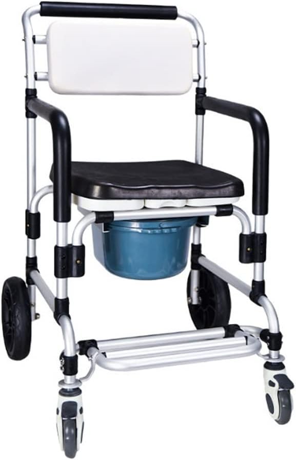 Commode Wheelchair, Shower Chair, Commode Chair, Bedside Commode, Toilet Seat Shower Transport Chair, 4 in 1 Portable Aluminum Bath Chair for Elderly, Seniors, Disabled, Pregnant
