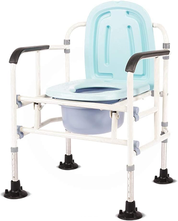 Heavy Duty Bedside Commode Shower Chair Folding Bariatric Toilet Seat Space Saving with Non-Slip Leg Pad Handles and Bucket Support Tool-Free Assembly