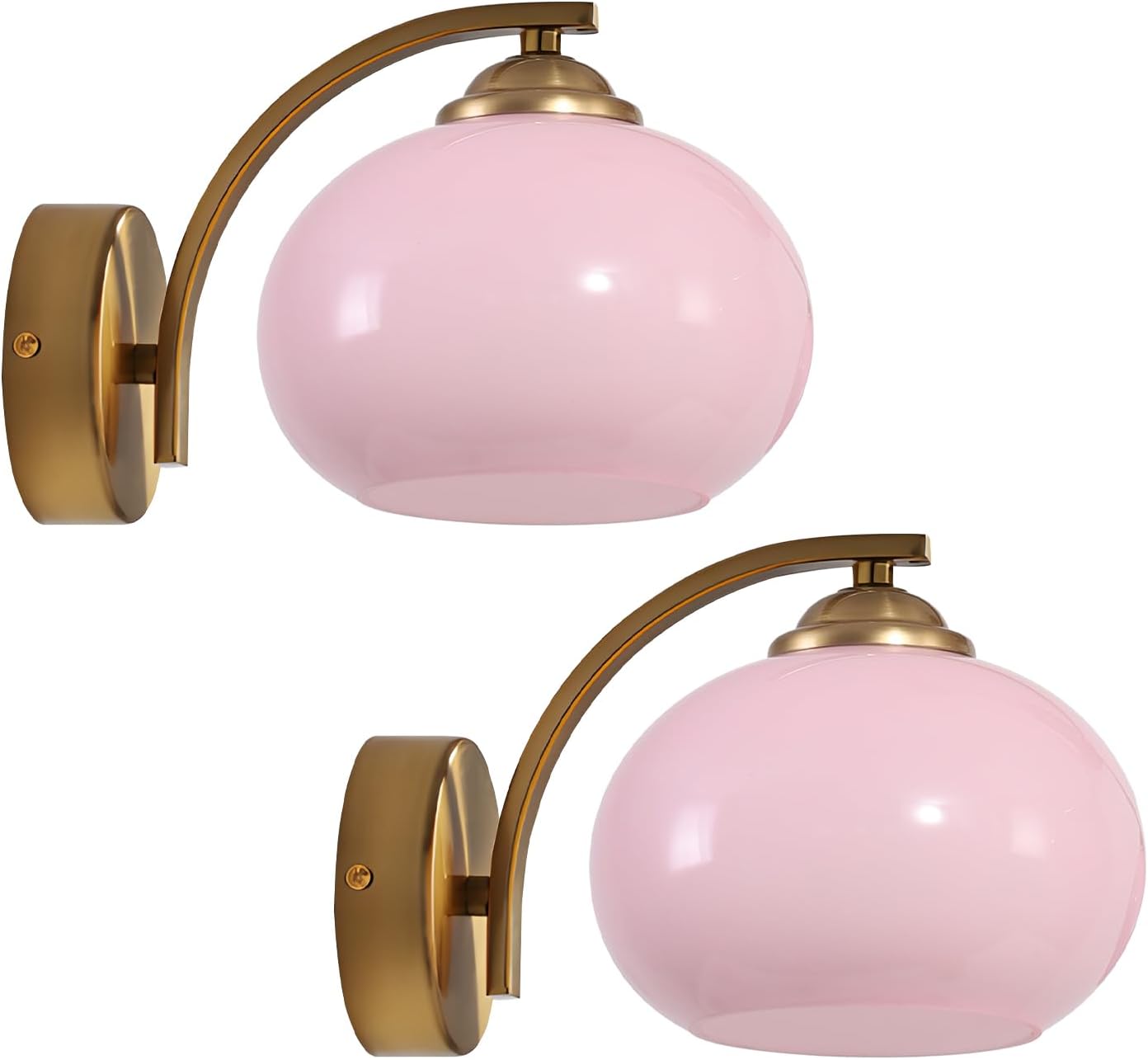Pink Wall Sconce Light Antique Brass Sconces Set of 2 Mid Century Modern Globe Wall Sconce Lighting Vintage Bedroom Wall Lights Gold Hallway Wall Lighting Fixtures
