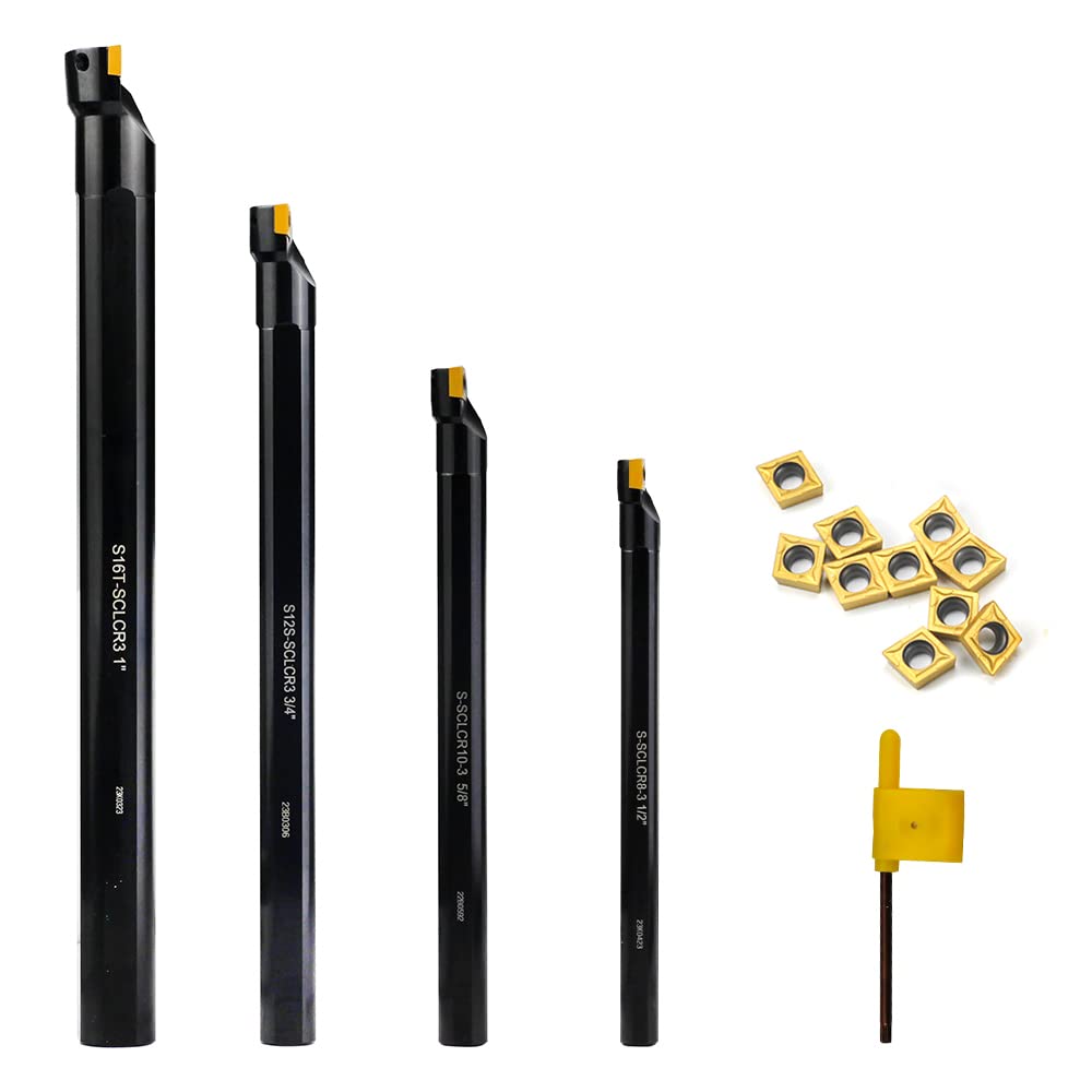 OSCARBIDE Boring Bars 1/2'x7',5/8'x8',3/4'x10' 4 Pieces,1'x12', Indexable Boring Bar Set, Right-Hand Sclcr Boring Bars with 14 Pieces CCMT09T304(CCMT32.5) Carbide Inserts