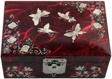 Antique Alive Mother of Pearl Inlay Design Jewelry Box, Wood Jewelry Box, Trinket Case, Keepsake Treasure Chest Box Organizer Holder (Butterfly)