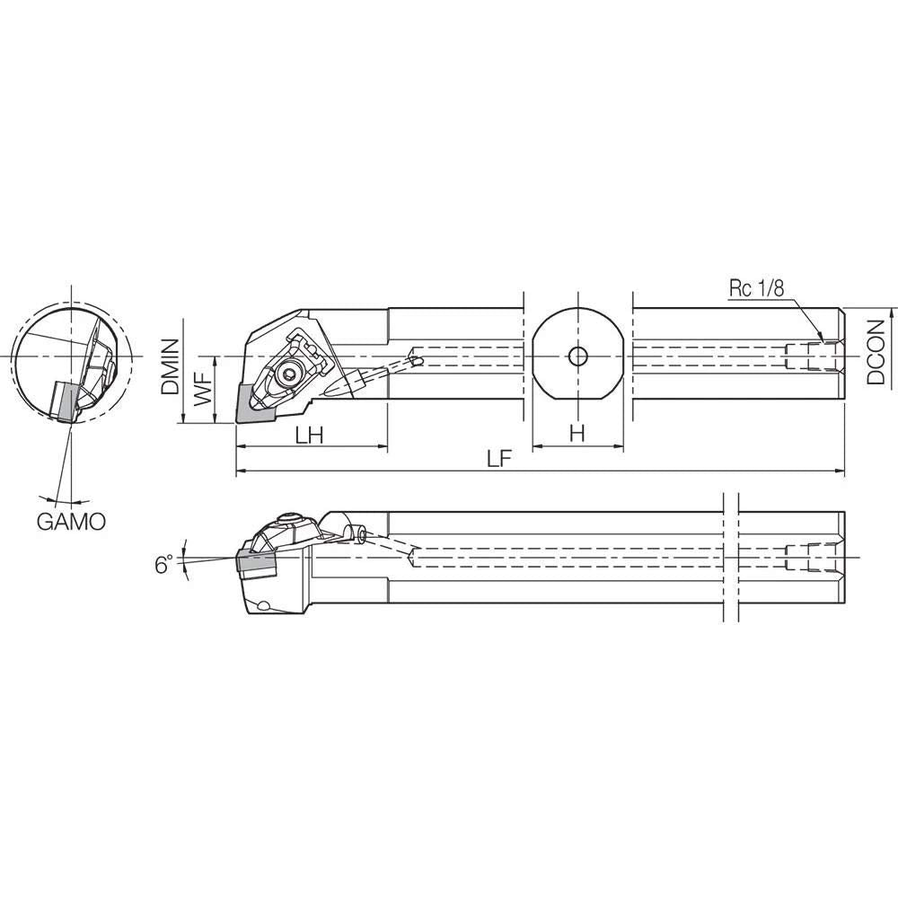 Kyocera A25RDCLNL1232 Left-Hand, Negative Rake, Double-Clamp Coolant-Through Boring Bar with 5 Degree Lead Angle and 32.00mm Minimum Bore Dia.
