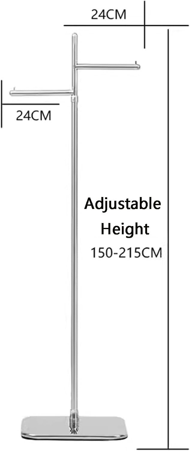 Garment Rack Silver Stainless Steel Clothing Display Stand, Adjustable Height From 150 To 215cm, Double Rod Clothing Rack For Retail, Bedrooms And Home Storage, Space Saving Coat Rack