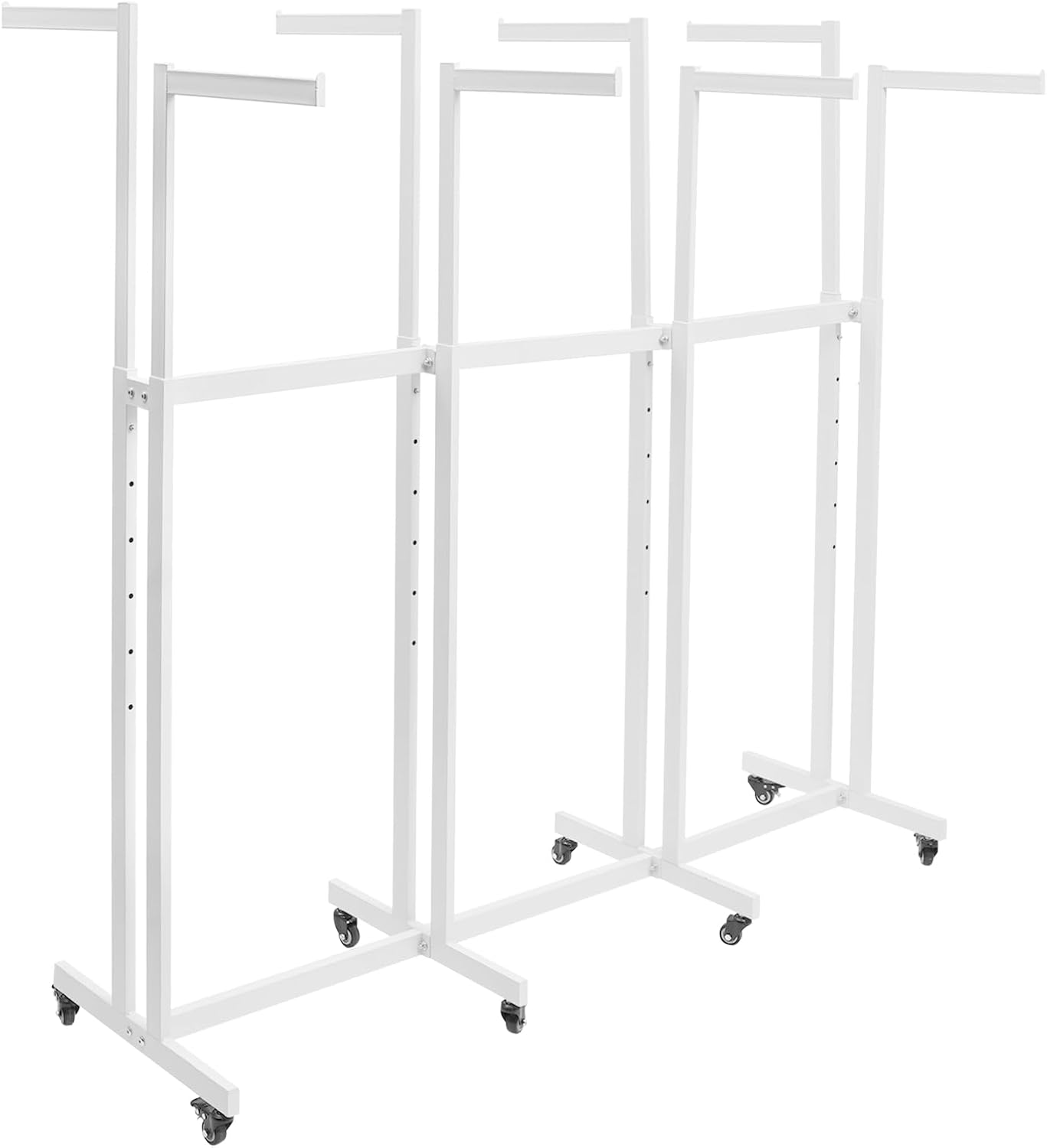 LOYALHEARTDY Metal Garment Rack, Heavy Duty Clothes Rack Retail Display Racks With Wheels 8 Arms Clothing Racks with Wheels Hanging Clothes Commercial Adjustable Garment Rack (White)