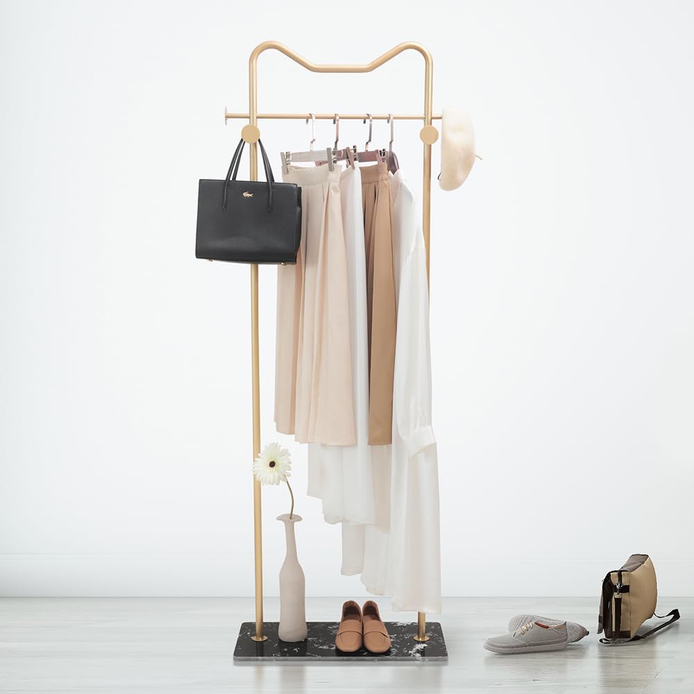 Clothing Rack Marble Base Metal Modern Design Coat Rack Stand for Hanging Clothes Rack Stand for Bedroom Standing Garment Rack Heavy Duty Coat Hanger Freestanding Hanger,Gold