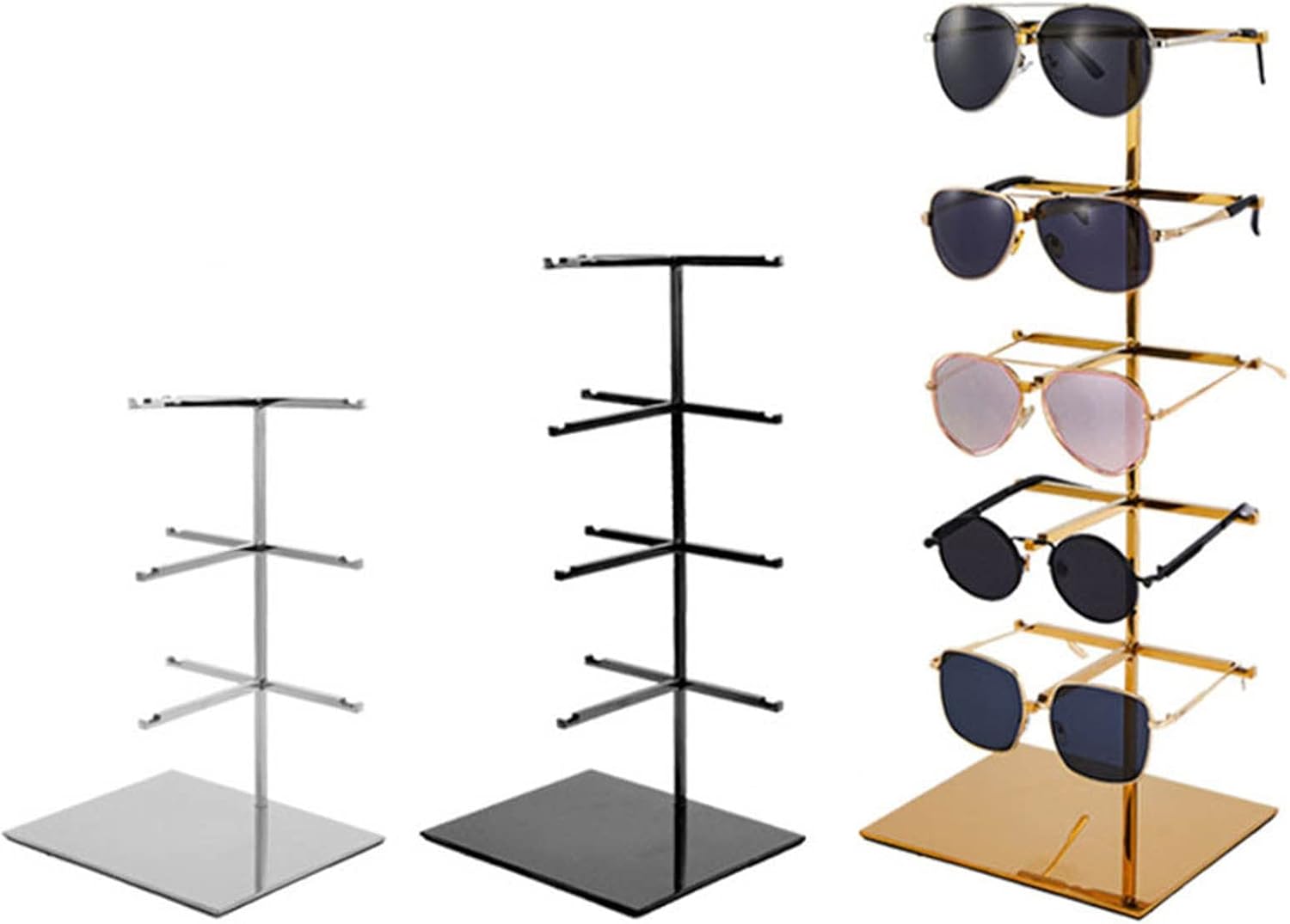 Stainless Steel Sunglasses Display Stand,Retail Tabletop Eyeglass Holder Multiple Eyewear Hanging Racks,Spectacle Organizer Glasse Showcase (Black 4 Layers)