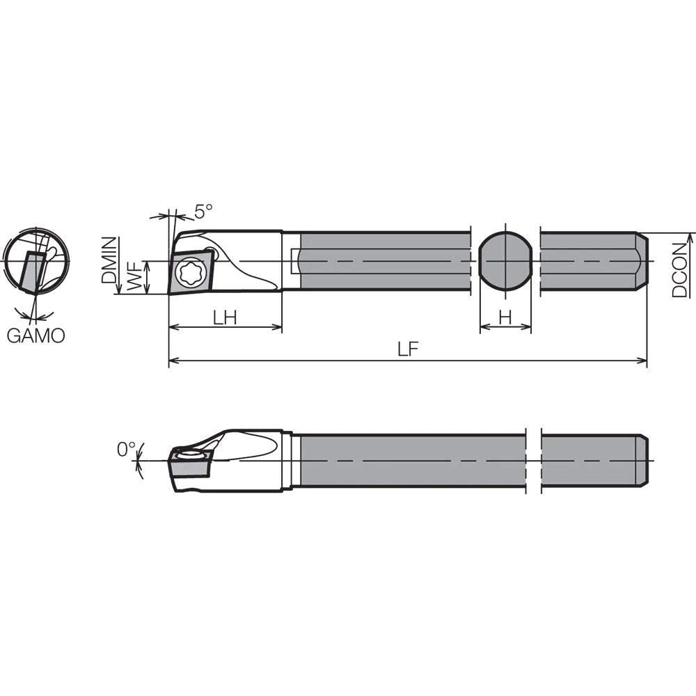 Kyocera C07KSCLCR0408AN Right-Hand, Positive Rake, Dynamic Bar Boring Bar with 5 Degree Lead Angle and 8.00mm Minimum Bore Dia.