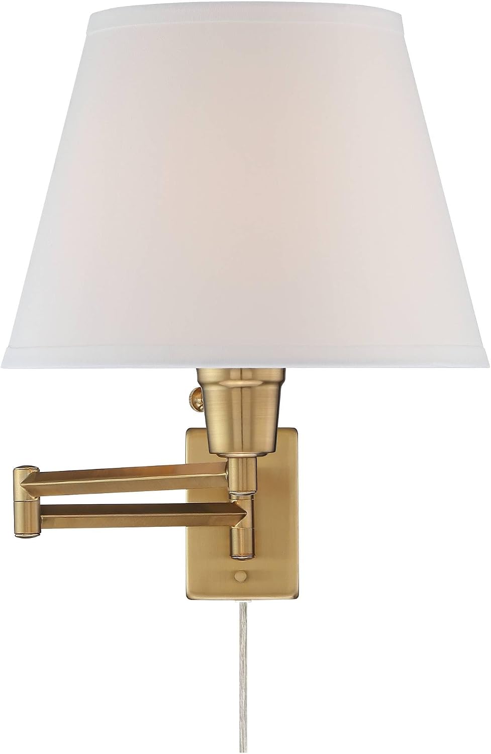 360 Lighting Clement Industrial Swing Arm Wall Lamps Set of 2 Warm Brass Gold Metal Plug-in Light Fixture White Linen Hardback Drum Shade for Bedroom Bedside House Reading Living Room Home