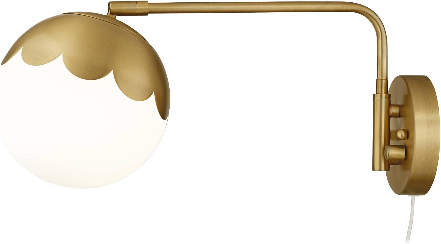 360 Lighting Kelowna Modern Swing Arm Wall Lamps Set of 2 Antique Brass Metal Plug-in Light Fixture Round Glass Globe Shade for Bedroom Bedside House Reading Living Room Home Hallway Dining