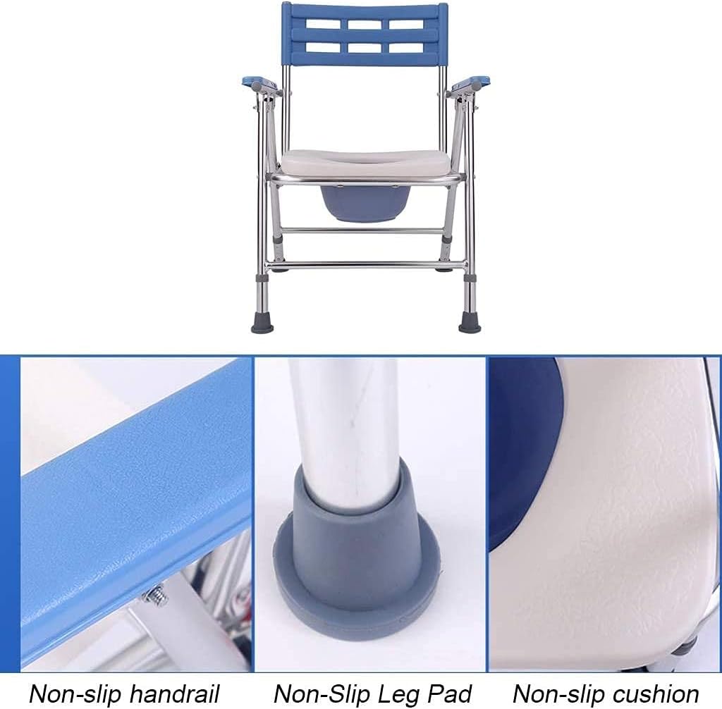 Height Adjustable Commode Chair Heavy Duty Bathroom Toilet, Toilet Seat Chair for Elderly Adult Handicap with Non-Slip Handles and Bucket