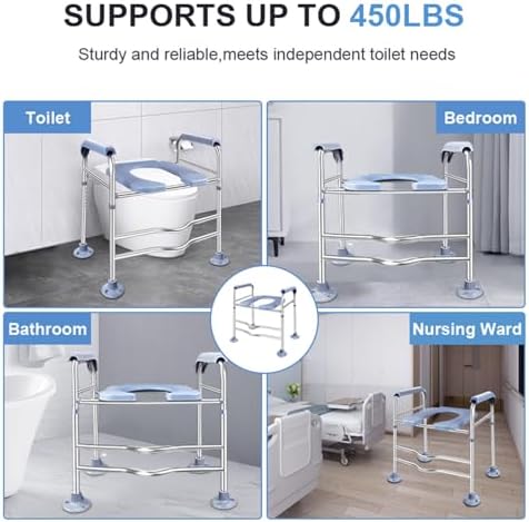 Toilet Seat Riser for Seniors, Raised Toilet Seat with Handles, Adjustable Height Toilet Seat Stool, Sitting and Rising Aid,Commode Chair for Elderly