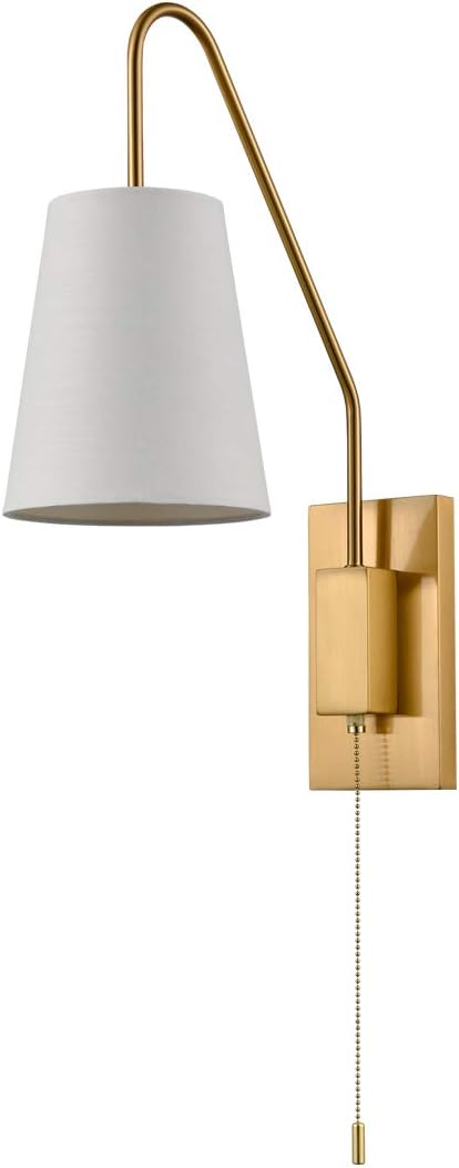 Modern Brass Plug-in Wall Sconces Set of Two Fabric Shade Bedroom Wall Lamp with Pull Chain Switch