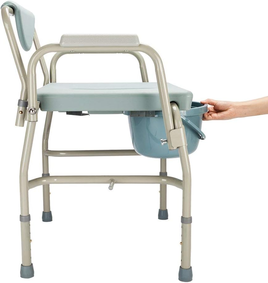 Heavy Duty 550 lbs Medical Bedside Commode Chair, Adjustable Height Toilet Seat with Steel Frame, Tool-Free Assembly, 6 Quart Capacity Pail, Homecare Safety, Blue Grey