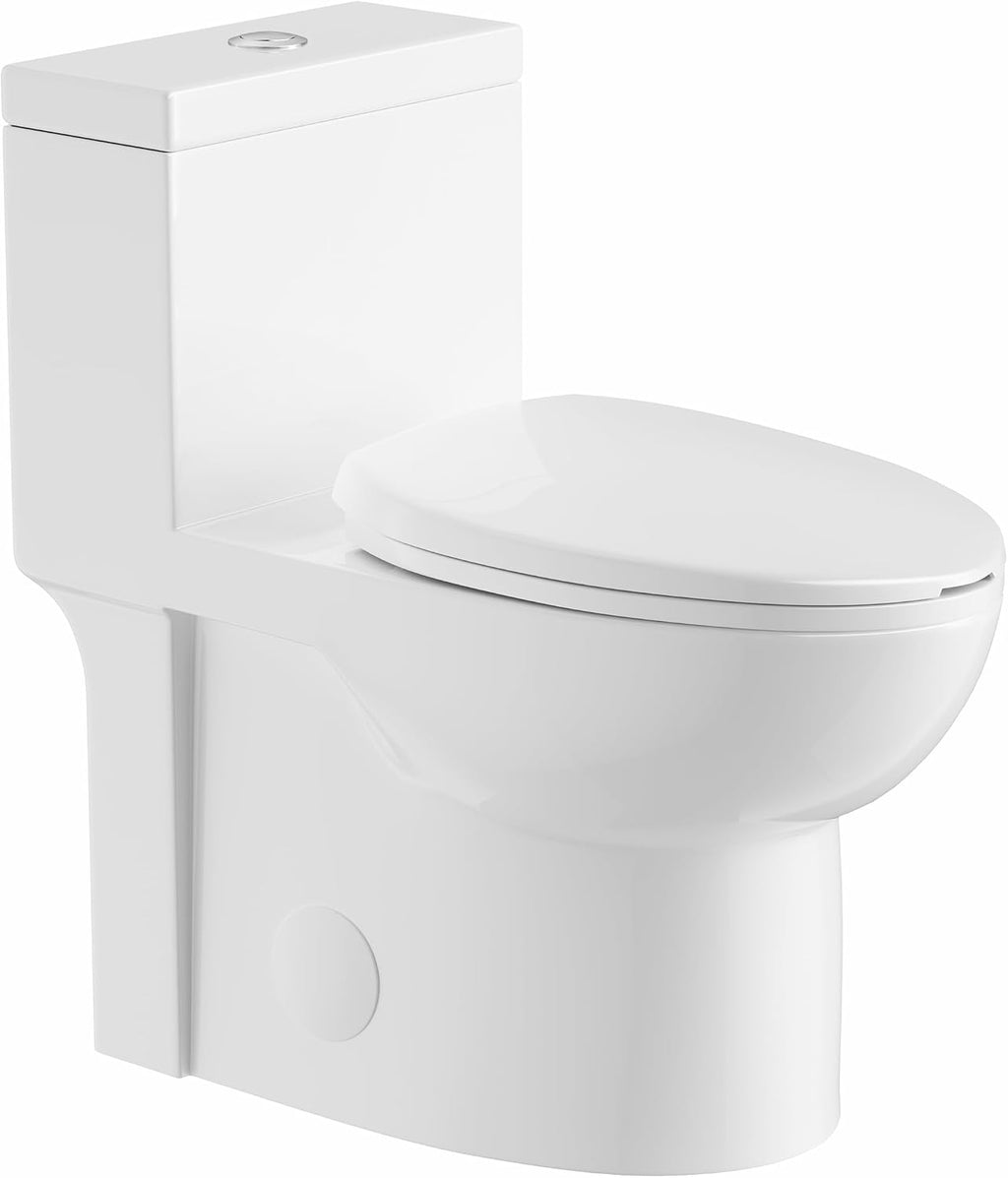 Eridanus One Piece Toilets for Bathroom, Elongated Toilet with Compact Soft Closing Seat, ADA Compliant 17' Toilet Bowl, 12' Rough in, Powerful Dual Flush 1.1/1.6 GPF, Modern Ceramic White