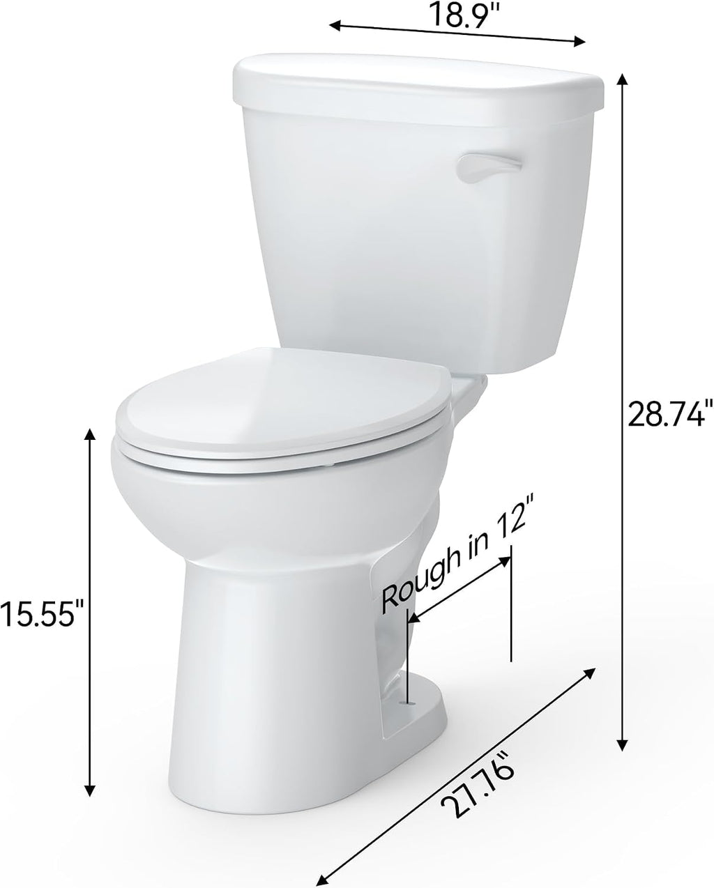 Two-Piece Elongated Toilet Set, Water Conserving Single Flush with Soft-Close Seat, Standard Installation for Home Bathrooms