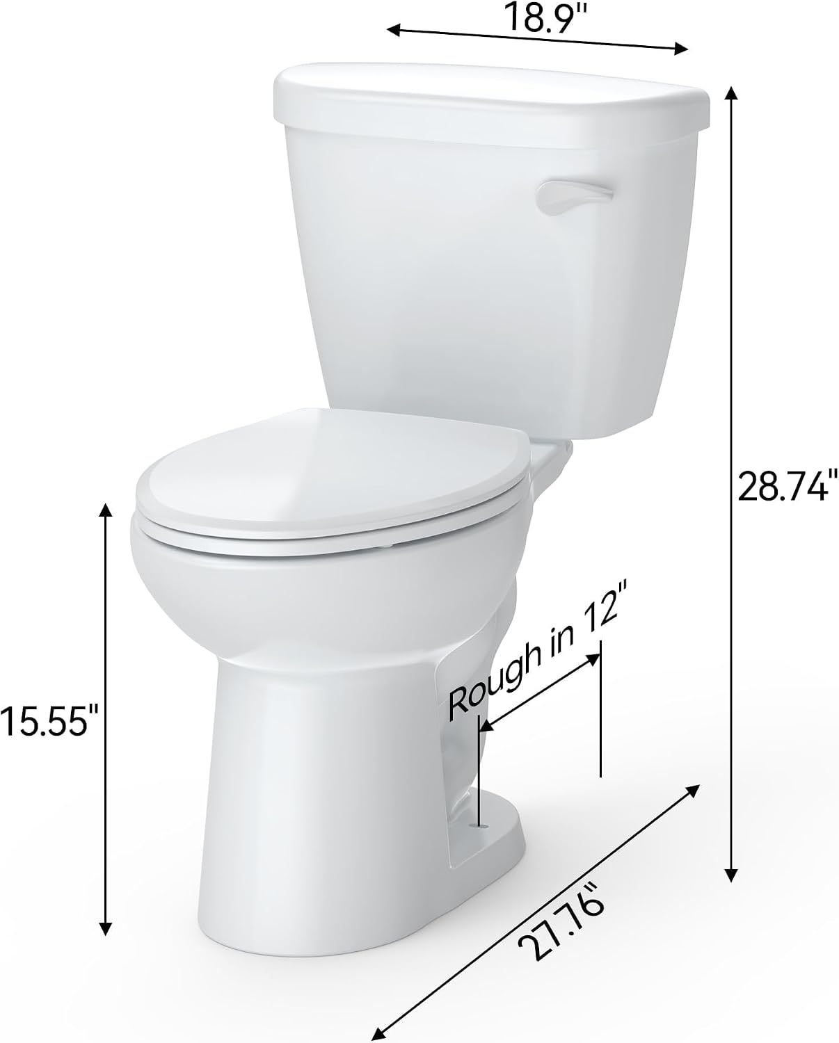 Two-Piece Elongated Toilet Set, Water Conserving Single Flush with Soft-Close Seat, Standard Installation for Home Bathrooms