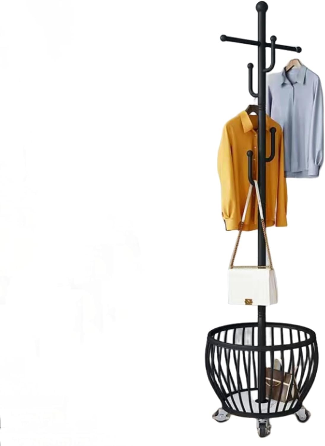 Clothes Rack Gold,Freestanding Coat Rack Modern Rolling Garment Rack with Wheels and Bottom Shelves,for Entryway, Hallway, and Closet Organization Metal Coat Rack (black)