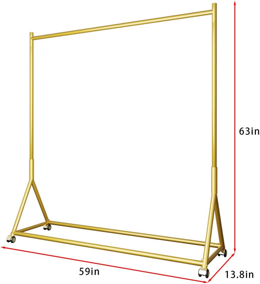 DR.IRON Modern Gold Clothing Racks Rolling Clothes Rack for Hanging Clothes Heavy Duty Metal Garment Rack Perfect for Home or Cloth Store(Gold)
