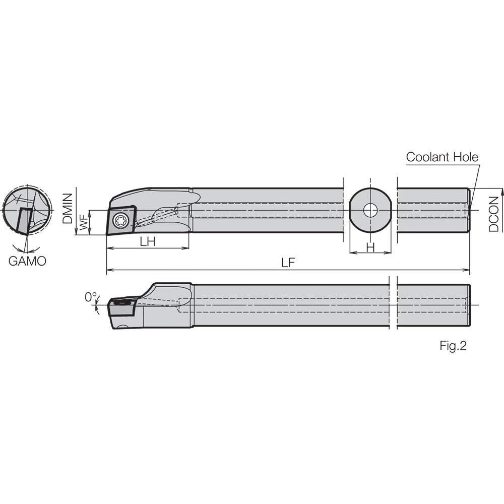 Kyocera A16TSCLCL3AE Left-Hand, Positive Rake, Dynamic Bar Coolant-Through Boring Bar with 5 Degree Lead Angle and 1.2000' Minimum Bore Dia.