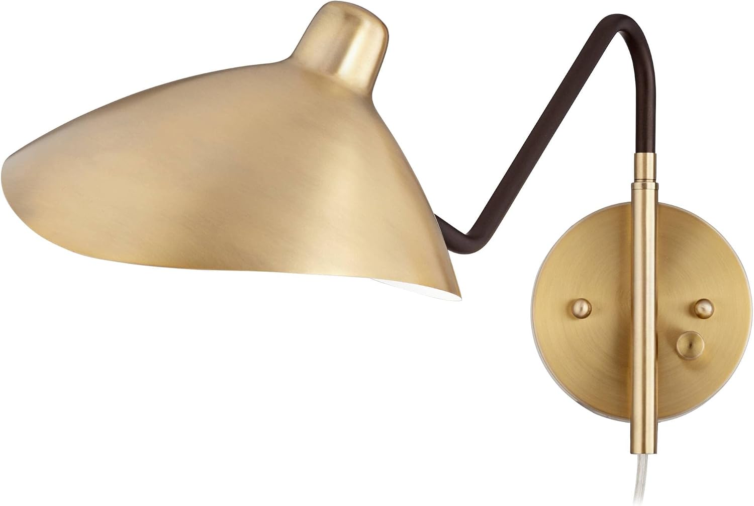 360 Lighting Colborne Mid Century Modern Swing Arm Wall Lamps Set of 2 Antique Brass Gold Black Plug-in Light Fixture Up Down Metal Shade for Bedroom Bedside Living Room Reading House Home