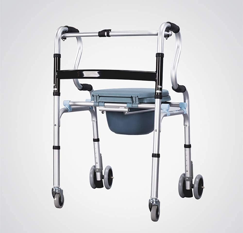 Commode Chair,Toilet Chair Elderly Mobile Toilet,Aluminum Alloy Anti-Slip Adult Folding Toilet Bedside Bathroom Chair Toilet Seat Commode Chair with Removable Pot Adjustable Height