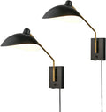 CLAXY Plug in Wall Sconces Swing Arm Wall Mounted Lighting Matte Black | E12 Home Wall Lights with USB Charge Port-Set of 2, Plug in or Hardwired Wall Mounted Lights for Bedroom Reading Room Living