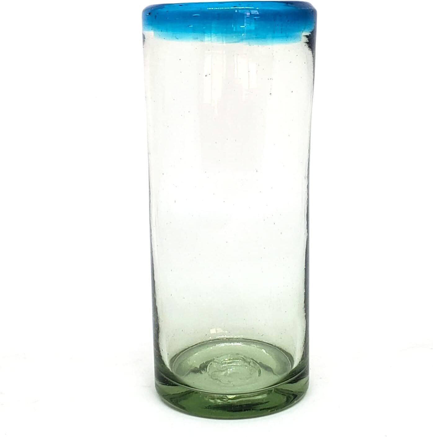 Aqua Blue Rim 15 oz Highball Glasses (set of 6), Recycled Glass, Lead-free, Toxin-Free (Highball)