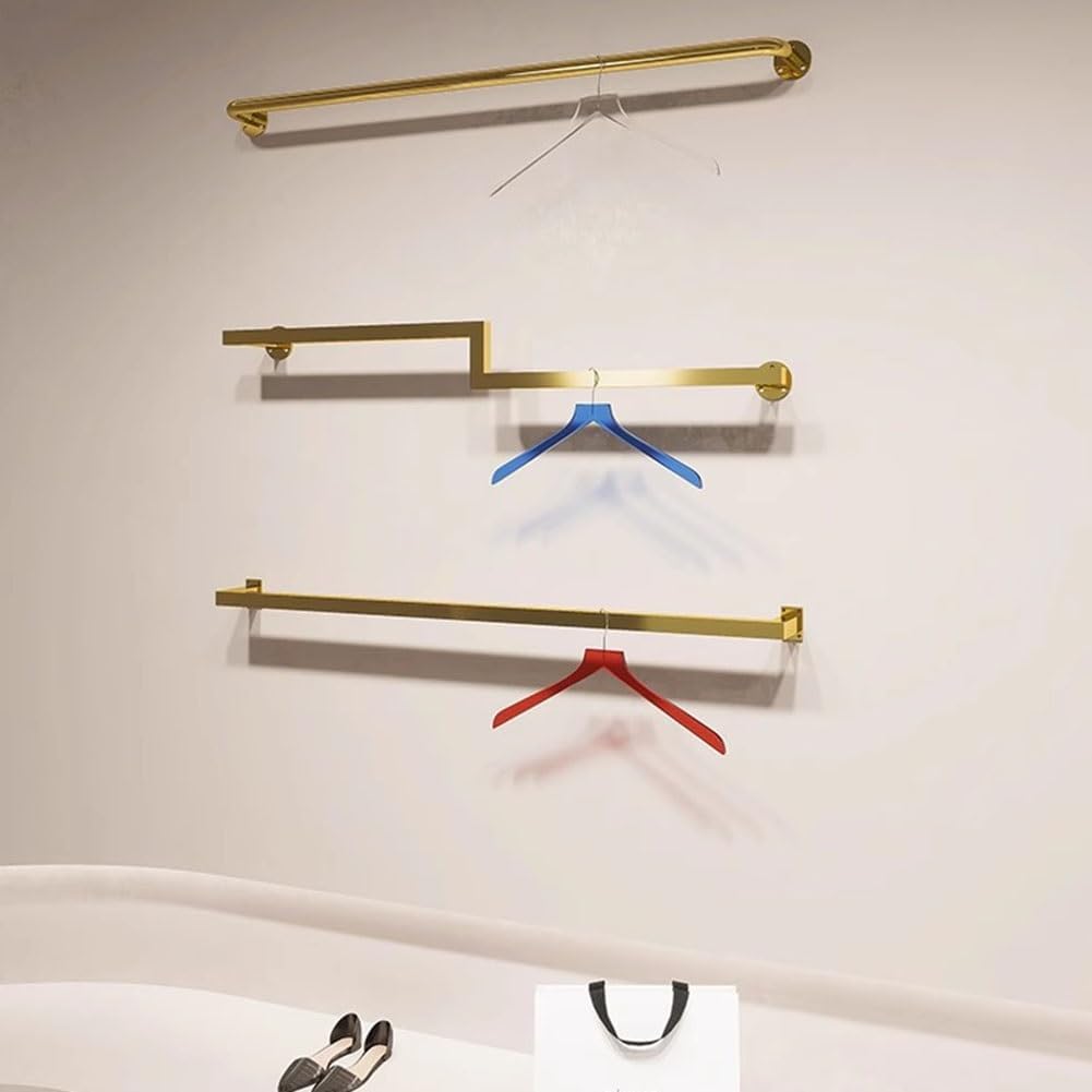 Wall Mounted Clothes Rack Metal Retail Clothing Garment Racks Hanging Clothes Rack Detachable for Clothing Storage Clothing Store Display Racks (Color : GoldB, Size : 100X10CM)