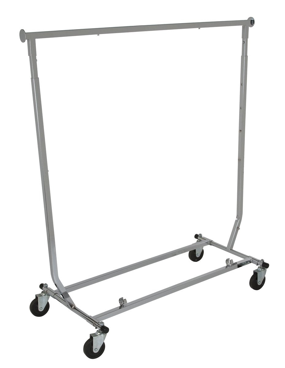 Econoco Collapsible Rolling Clothes Rack, Commercial Grade Clothing Display, 48 Inch Wide Square Tubing, Easy Folding Storage, Chrome