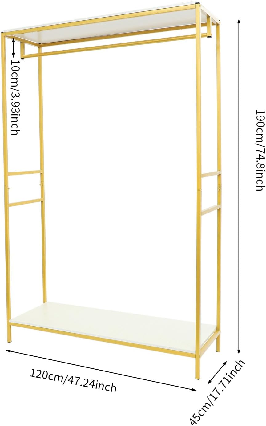 Gold Clothing Garment Rack, 75' Tall Metal Clothes Clothing Wedding Dressr Display Stand with Shoe Storage Shelf, Boutique Retail Display Rack Closet Organizer for Bedroom Laundry room Boutique Store