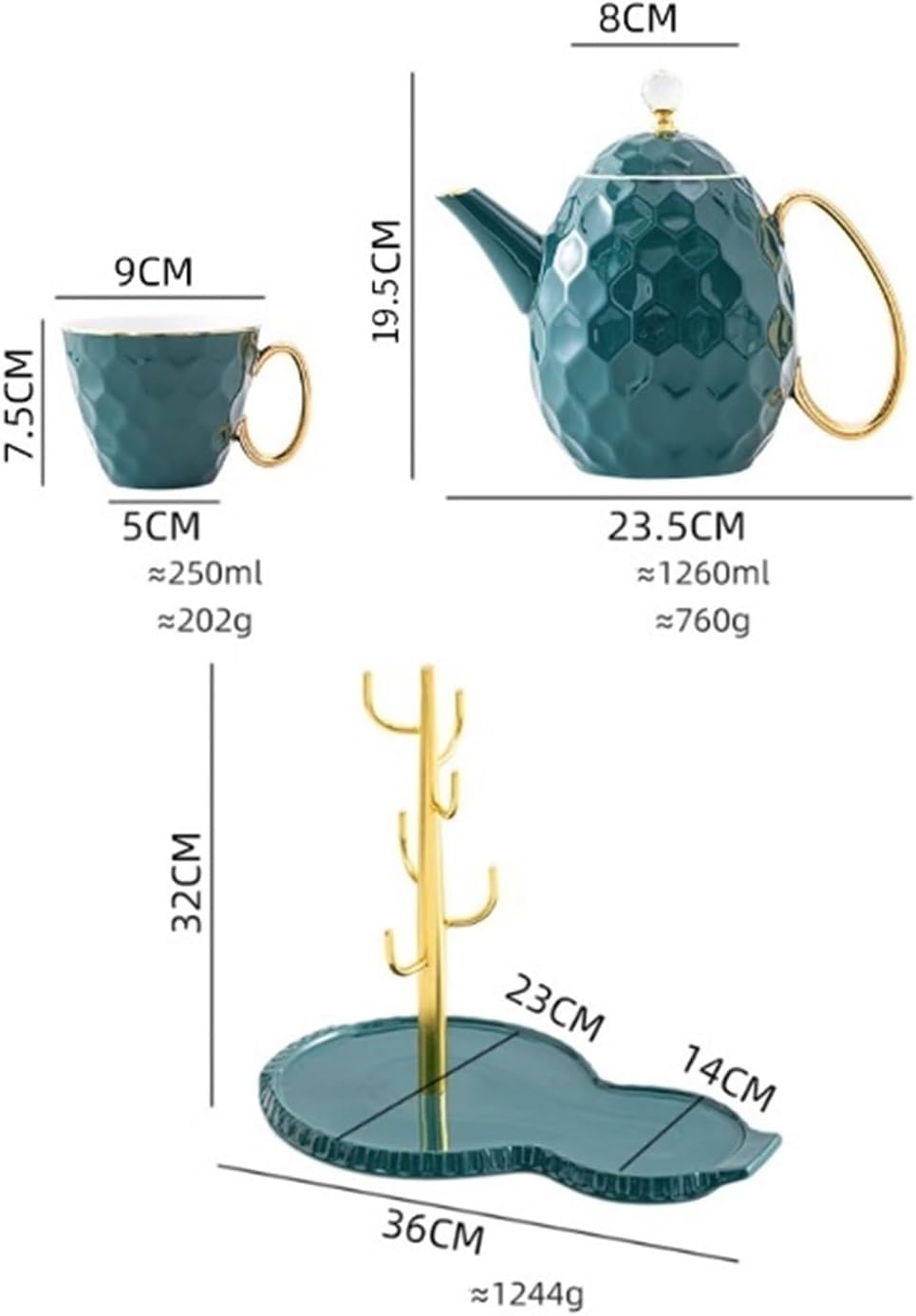 Beverage Serveware Modern teacup kettle cup set household ceramic drinking cup family living room hospitality Water Carafe(Green)