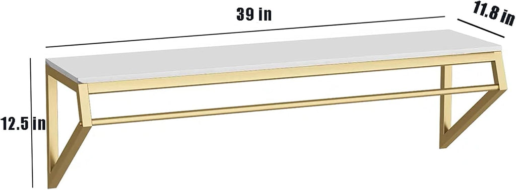 Modern Simple Men's and Women's Clothing Store Heavy Duty Metal Display Shelf,Wall-Mounted Garment Rack with Wood,Clothes Rail,Bathroom Hanging Towel Rack (Gold Square Tube, B-39 L)