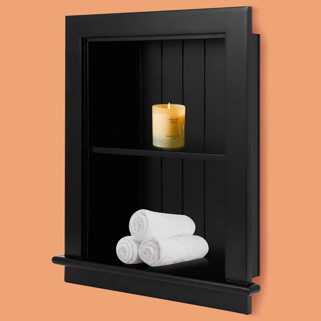 14 x 18 Medicine Cabinet Recessed, Wall Niche, Bathroom Wall Cabinet, 3-Tier, Between Studs Shelving for Drywall, Black