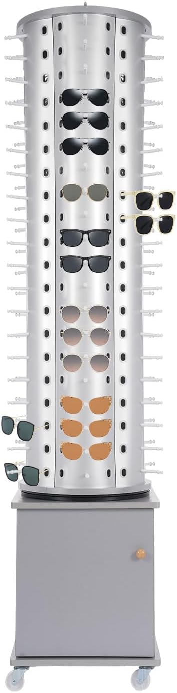 120 Capacity Eyeglass Display Stand 360° Rotating Sunglasses Rack Organizer Holder with Base Square Freestanding Countertop Spinner for Retail Boutique (Sliver, 120 Pairs)