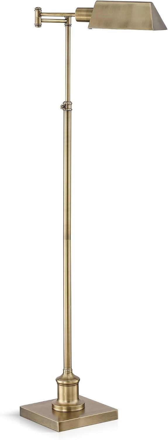 Regency Hill Jenson Traditional Farmhouse 54' Tall Standing Floor Lamps Set of 2 Lights Swing Arm Pharmacy Task Adjustable Gold Metal Aged Brass Finish Living Room Bedroom House Reading Office Home