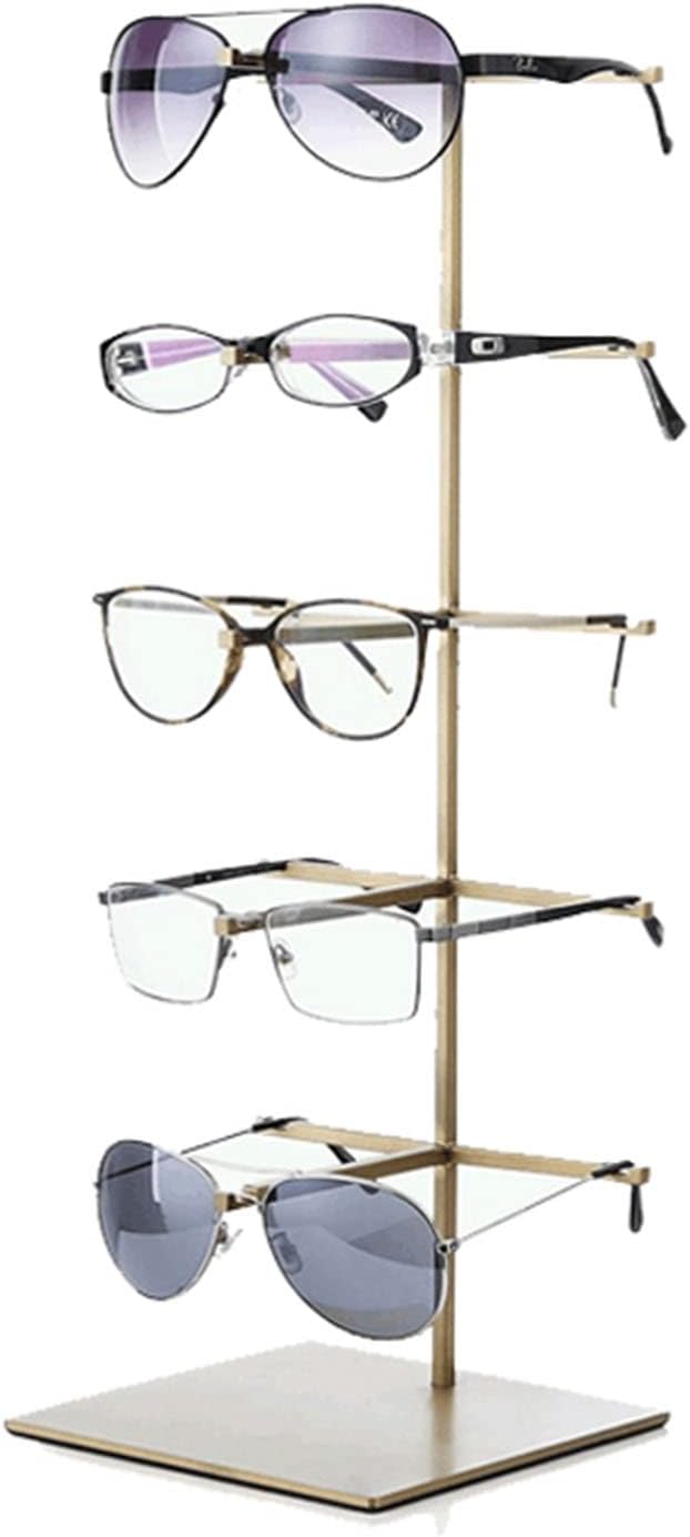 Metal Sunglasses Display Stand,5-Tier Retail Eyewear Holder Countertop Sunglass Organizer Shelf,Reading Glasse Holder Jewelry Tray (Gold 5th Floor)